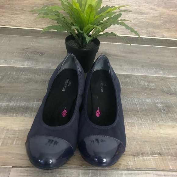 Ros Hommerson Elizabeth Blue Patent Toes Stretch Fabric Wedge Slide Shoe Size 7 - Picture 5 of 12